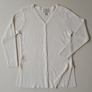 Express Women's Ivory V-neck Long Button-Down Cardigan Sweater